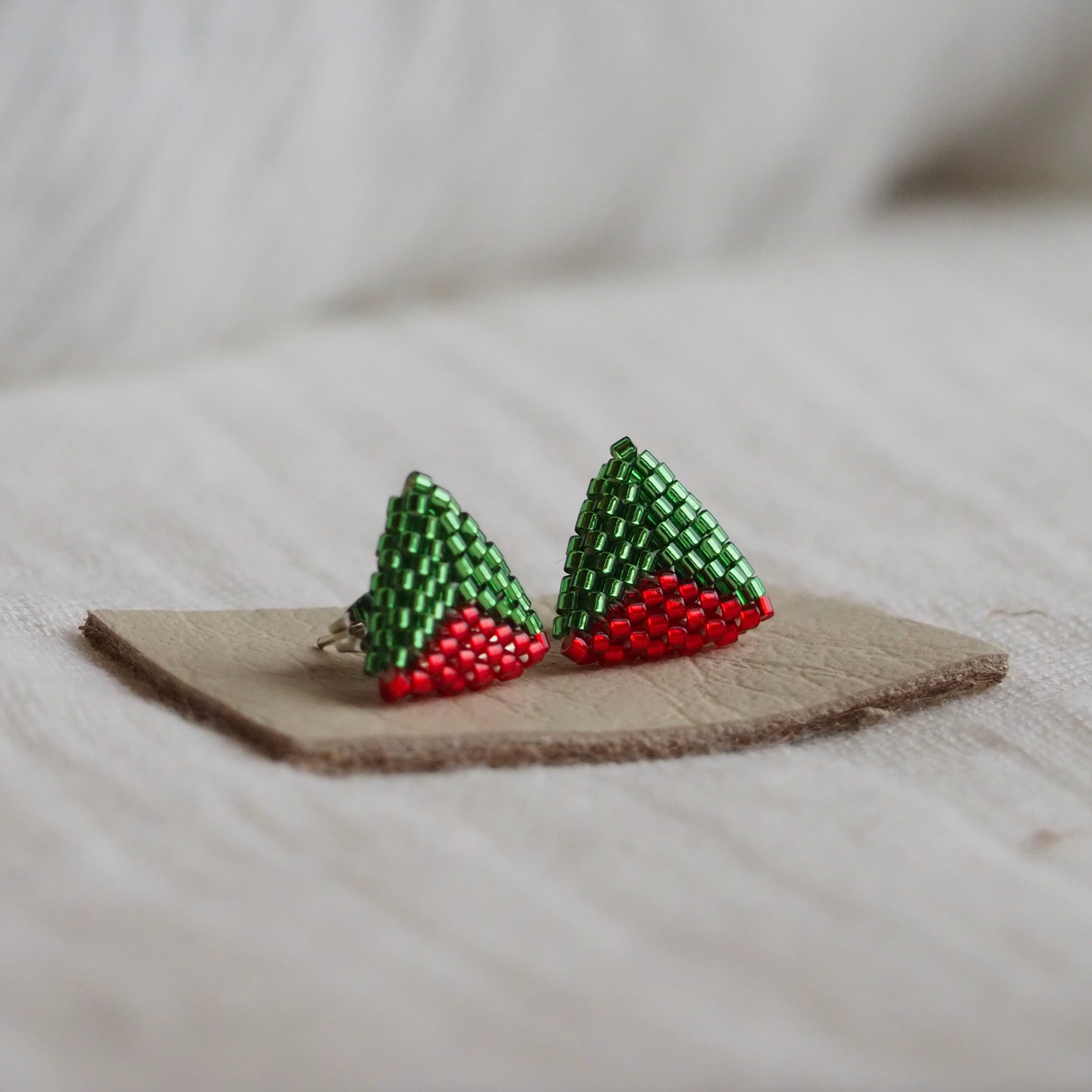 Red & Green Beaded Studs