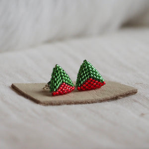 Red & Green Beaded Studs